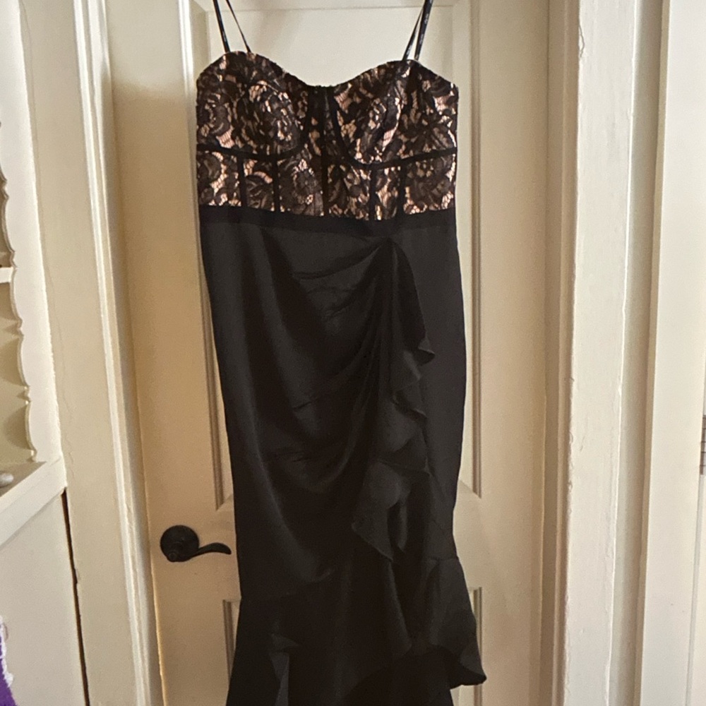 City Chic Strapless Black And Nude Embroidered Lace